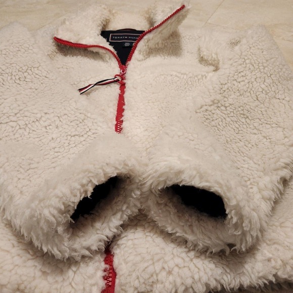 Tommy Hilfiger Womens M Medium Sherpa Fleece Deep Pile Furry Sweatshirt Jacket - Picture 12 of 16